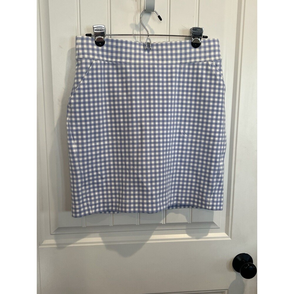Duluth Trading NoGA Naturale Gingham Skort NWOT Womens Small Blue White Pockets
